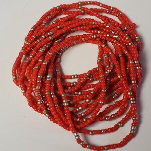 15 pc Red and Gold Seed Bead Stretch Bracelets